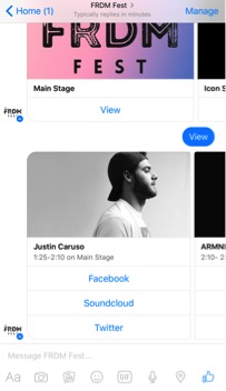 View of FRDM Fest Schedule within Messenger using HANS