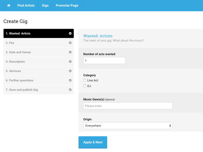 Creating a gig's profile