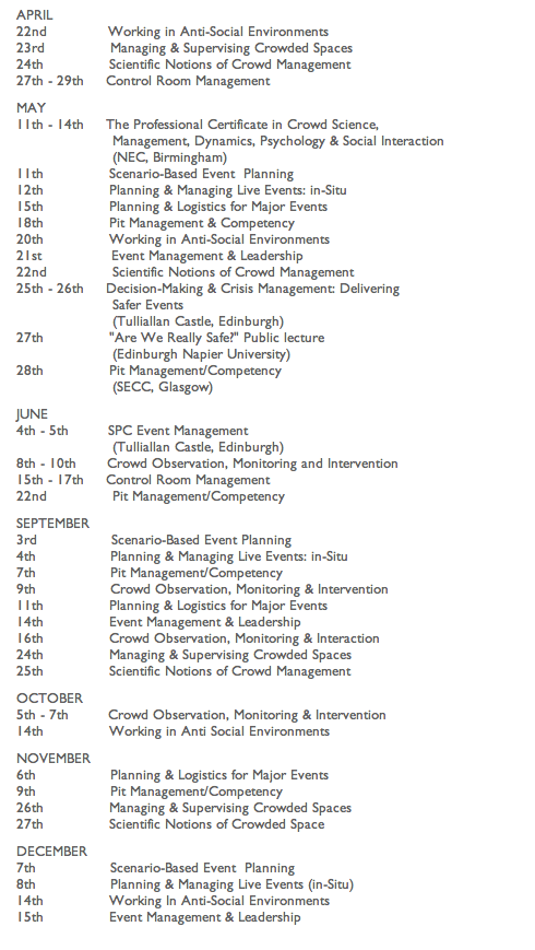 All dates are subject to change without notice.